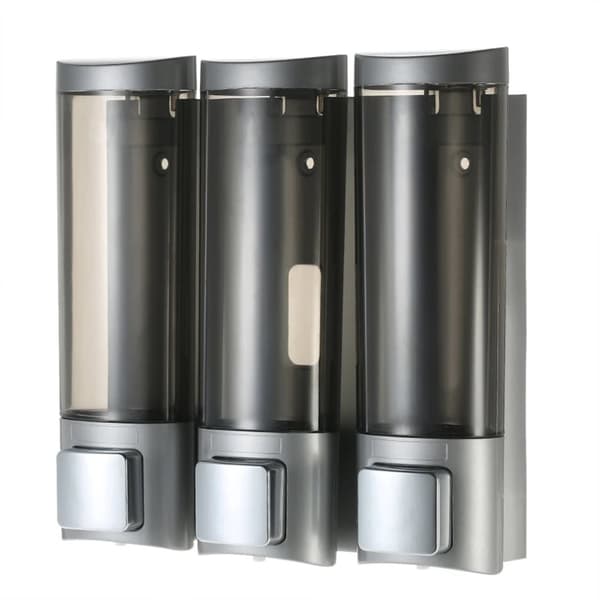 Væske sæbedispenser, vægmonteret, 3 kamre, ABS-materiale,Sølv