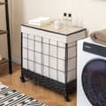 Miniatyrbillede 1 af 8: Vasketøjskurv, 110L/130L Stor Kapacitet Håndvævet Rattan Vasketøjskurv med Låg og Hjul med Lås-L, 68x34x67 cm, Sort