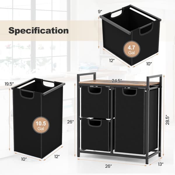 Vasketøjskurv Organizer, 66x33x72 cm, Sort/Brunt
