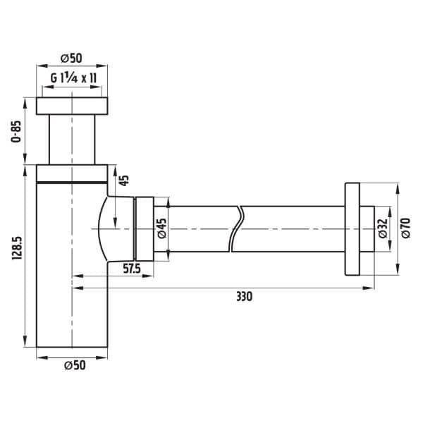 Flasksifon Design G 1,1/4""x32 mm med rosett, kromat justerbart avloppsrör upp till 320 mm Online