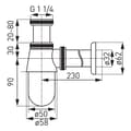 Pikkukuva 2 / 2: Pullosifoni G 1.1/4" x 32 mm ruusukkeella, krominen säädettävä viemäriputki jopa 320 mm Onnline