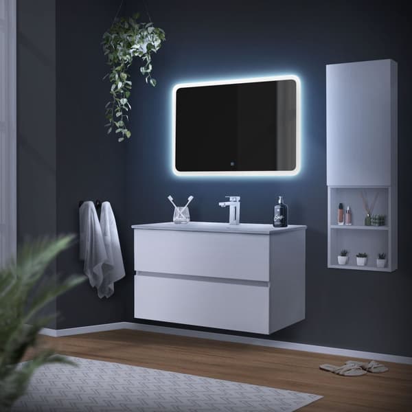 Badrums-LED-spegel med touch switch 90x60 cm vitt glas ML-design