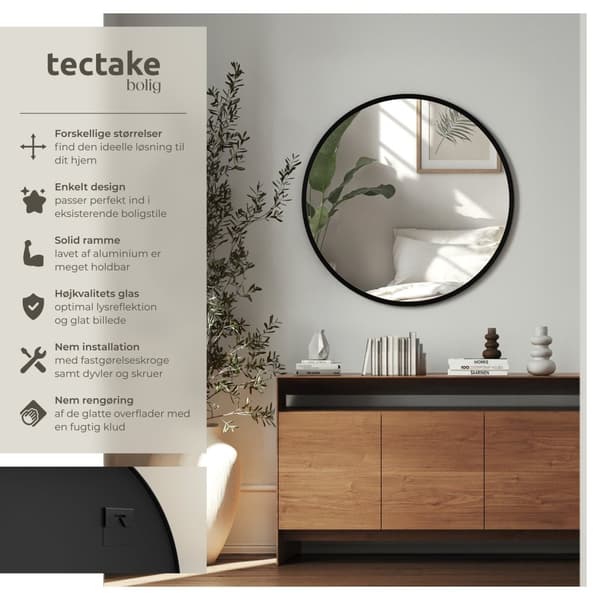 Rundt spejl Fiona med aluminiumsramme - 70 cm