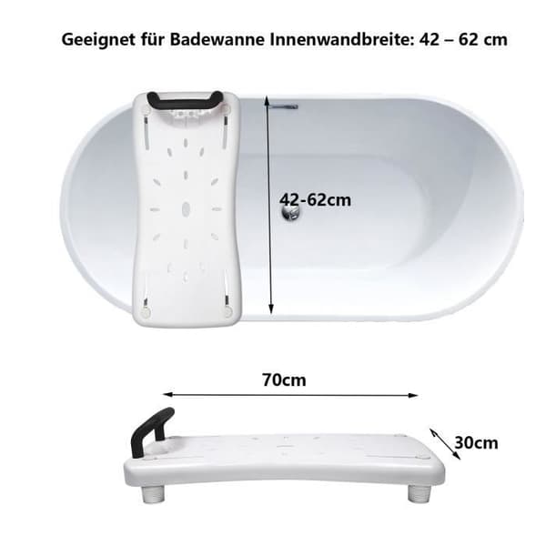XMTECH Badkarssits och hylla - Halkfri plastyta 70x30x5cm - Vit