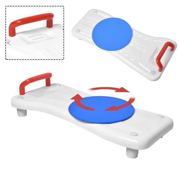 XMTECH Badkarssits och hylla med 360° skivspelare, halkfri plastyta 75,5x34x10 cm, röd