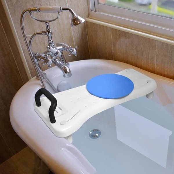 XMTECH Badkarssits och hylla med 360° skivspelare, halkfri plastyta 75,5x34x10cm, svart