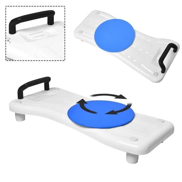 XMTECH Badkarssits och hylla med 360° skivspelare, halkfri plastyta 75,5x34x10cm, svart