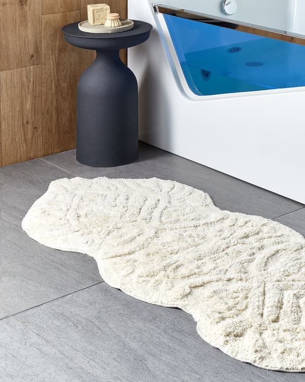 Bademåtte Beige Bomuld 150 x 60 cm Måtte til Badeværelse Design Gulvmåtte Baderum Tilbehør Badeværelsesmåtte