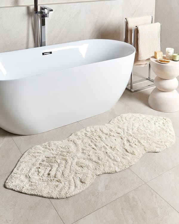Bademåtte Beige Bomuld 150 x 60 cm Måtte til Badeværelse Design Gulvmåtte Baderum Tilbehør Badeværelsesmåtte