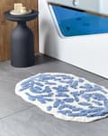 Miniatyrbillede 4 af 7: Bademåtte Blå Hvid Bomuld 60 x 90 cm Måtte til Badeværelse Design Gulvmåtte Baderum Tilbehør Badeværelsesmåtte