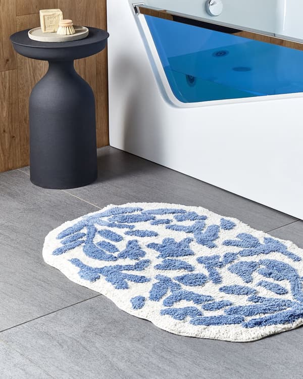 Bademåtte Blå Hvid Bomuld 60 x 90 cm Måtte til Badeværelse Design Gulvmåtte Baderum Tilbehør Badeværelsesmåtte