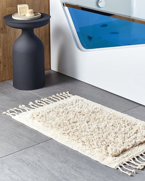 Bademåtte Beige Bomuld 50 x 80 cm Måtte til Badeværelse Design Gulvmåtte Baderum Tilbehør Badeværelsesmåtte