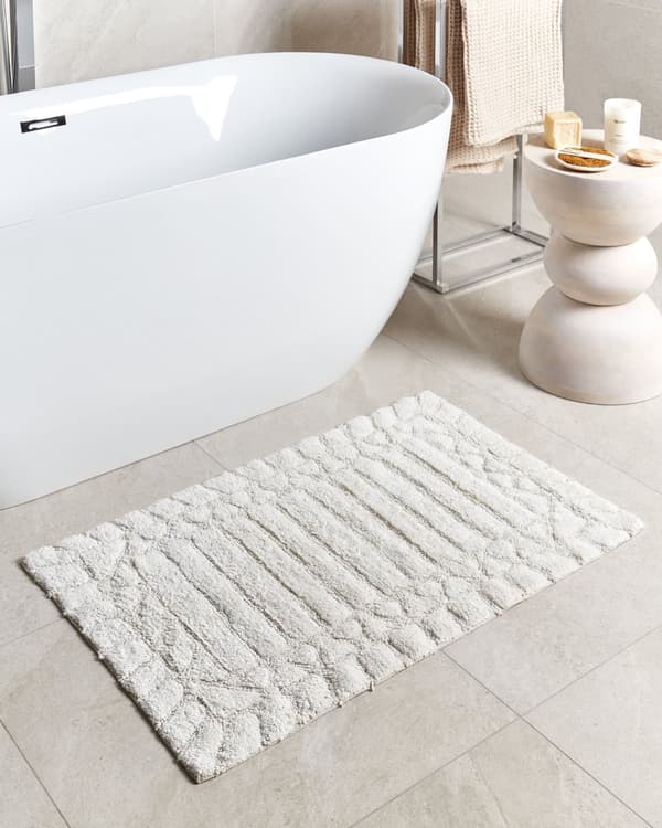 Kylpyhuoneen matto vaalea beige puuvilla 60 x 90 cm geometrinen kuvio suorakulmio moderni