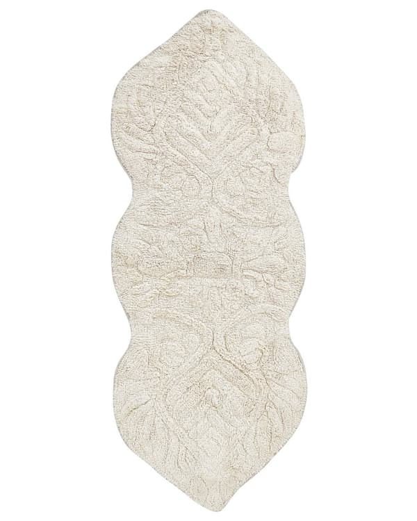 Kylpyhuoneen matto vaalea beige puuvilla 150 x 60 cm itämainen kuvio moderni