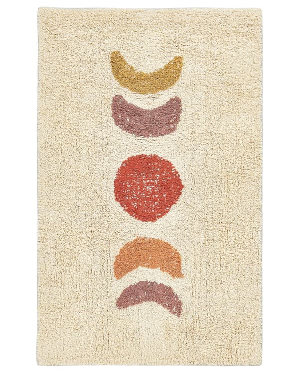Kylpyhuoneen matto beige puuvilla 50 x 80 cm geometrinen kuvio suorakulmio moderni