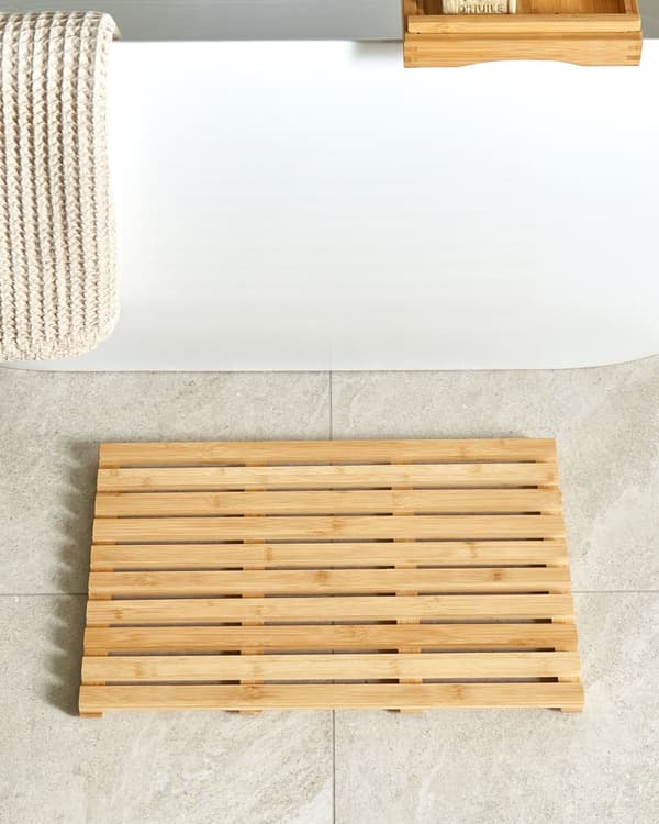 Kylpyhuonematto vaalea bambu 53 x 36 x 3 cm suorakulmio luonnollinen moderni tyyli