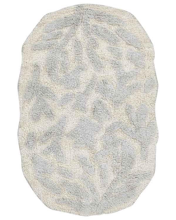 Badrumsmatta Grå Bomull 60 x 90 cm blommigt mönster asymmetrisk modern