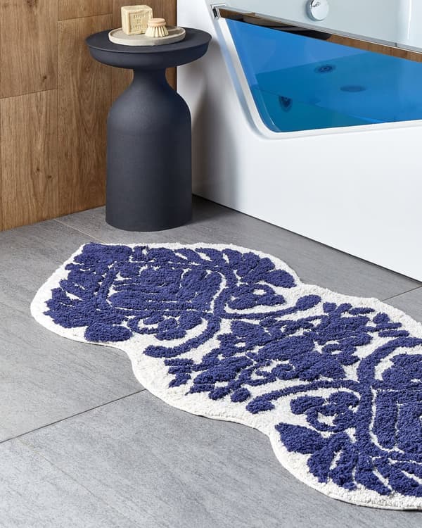 Badematte Blå Bomull 150 x 60 cm Uregelmessig form Dekorativt mønster Moderne design Bad Baderomstilbehør Teppe Baderomsmatte
