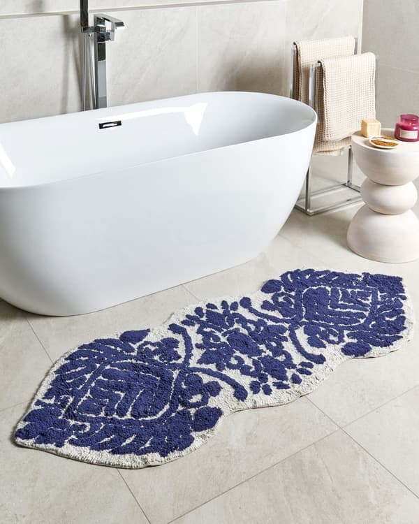 Badematte Blå Bomull 150 x 60 cm Uregelmessig form Dekorativt mønster Moderne design Bad Baderomstilbehør Teppe Baderomsmatte