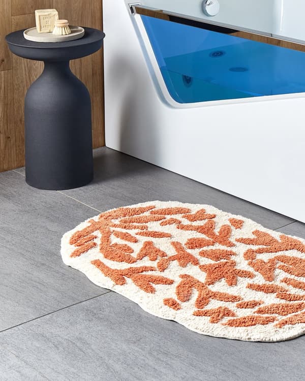 Badematte Oransje Bomull 60 x 90 cm Blomstermønster Asymmetrisk Moderne design Bad Baderomstilbehør Teppe Baderomsmatte