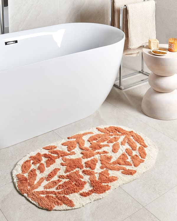 Badematte Oransje Bomull 60 x 90 cm Blomstermønster Asymmetrisk Moderne design Bad Baderomstilbehør Teppe Baderomsmatte