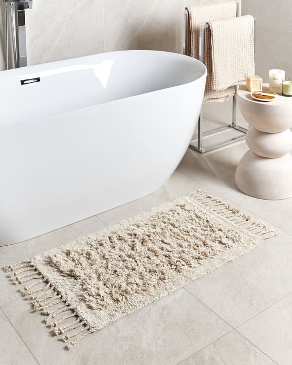 Badematte Beige Bomull 50 x 80 cm Dekorative frynser Moderne design Bad Baderomstilbehør Teppe Baderomsmatte