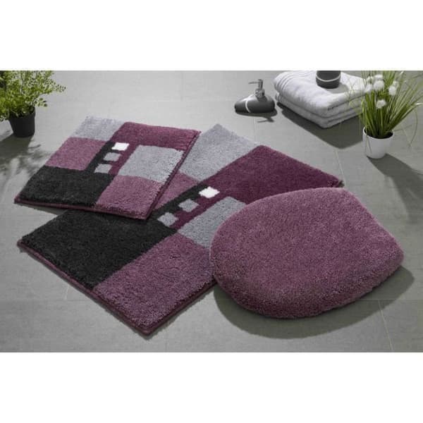 MERKUR badrumsmatta lila Set - 3 st överdrag till toalettstol + matta 40x50cm + matta 50x80cm) / Färg: Lila / Referens