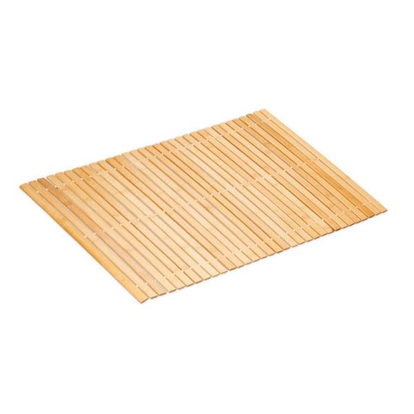 Relaxdays Badrug, duschmatta i bambu, halkfri, rullbar, 80 x 50 cm, natur och vitt