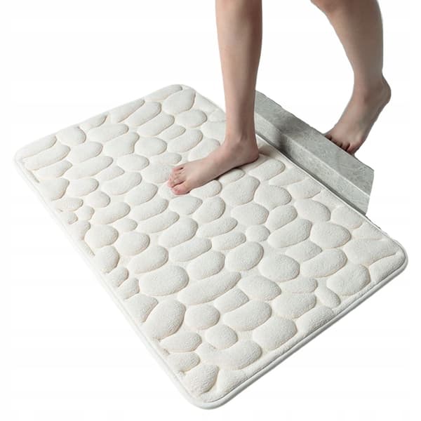 BADEVÆRELSESMÅTTE Skridsikker MEMORY FOAM Stenmåtte Tyk HVID