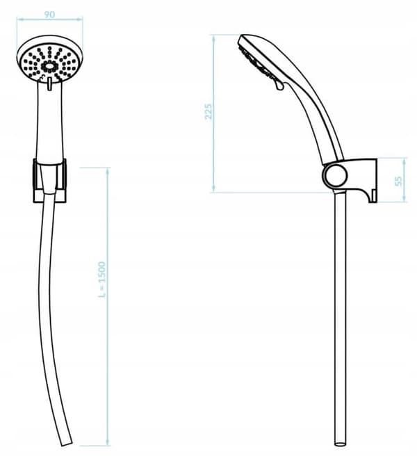 Brusesæt 225x90 mm 3-funktion sort Cento
