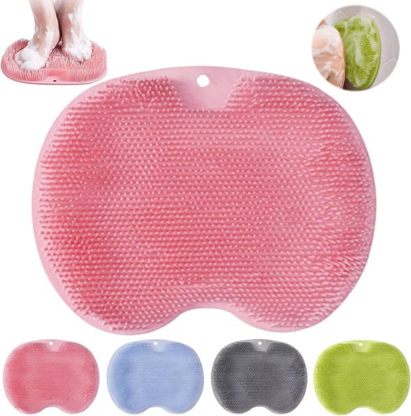 Auledio fodbørste til bruser, skridsikker silikone massagepude, vaskemaskine massager bruser med skridsikker sugekop Pink