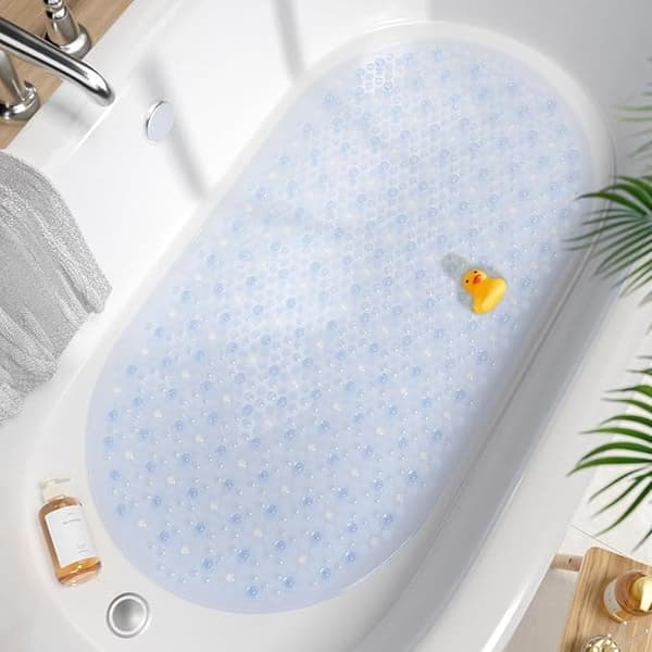 Soikea liukumaton kylpymatto 68 x 38 cm – Läpinäkyvä liukastumista estävä matto imukupeilla, konepestävä suihkumatto kylpyhuoneeseen ja kylpyammeeseen Transparent