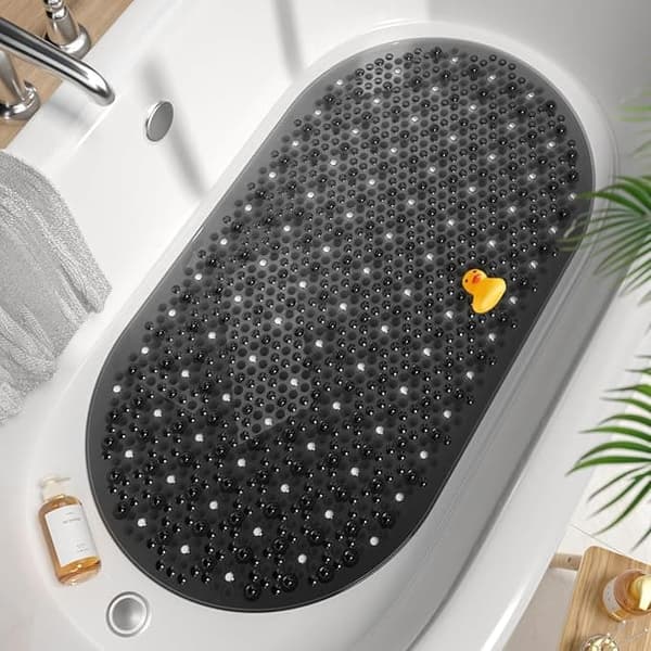 Soikea liukumaton kylpymatto 68 x 38 cm – Läpinäkyvä liukastumista estävä matto imukupeilla, konepestävä suihkumatto kylpyhuoneeseen ja kylpyammeeseen