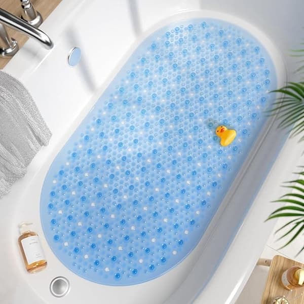 Soikea liukumaton kylpymatto 68 x 38 cm – Läpinäkyvä liukastumista estävä matto imukupeilla, konepestävä suihkumatto kylpyhuoneeseen ja kylpyammeeseen