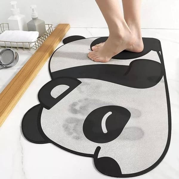 OBOSOE 1stk sød panda tegneserie vandabsorberende bademåtte, superabsorberende skridsikker måtte til badeværelse, hjem, køkken, 80 x 50cm