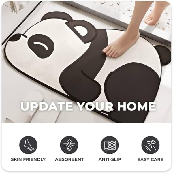 OBOSOE 1stk sød panda tegneserie vandabsorberende bademåtte, superabsorberende skridsikker måtte til badeværelse, hjem, køkken, 80 x 50cm