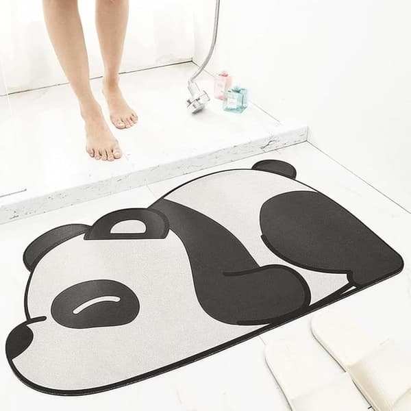 OBOSOE 1stk sød panda tegneserie vandabsorberende bademåtte, superabsorberende skridsikker måtte til badeværelse, hjem, køkken, 80 x 50cm