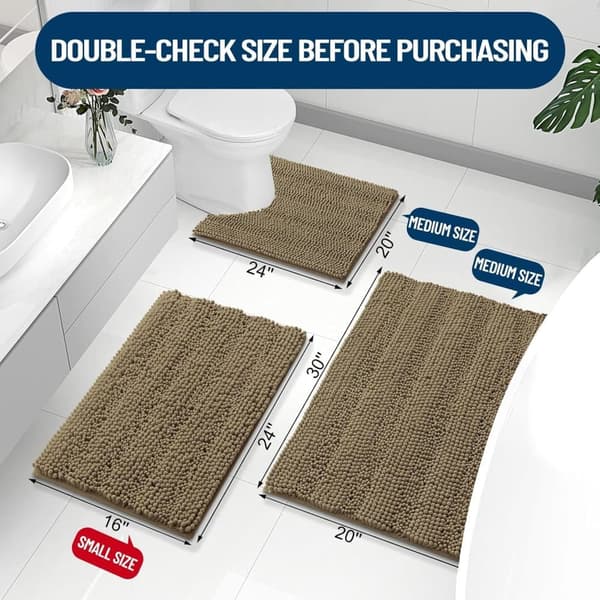 Bomclap Chenille raidallinen kylpymatto 60×40 cm – erittäin paksu ja imukykyinen suihkumatto, luistamaton pehmeä pitkä ikkunamatto, konepestävä