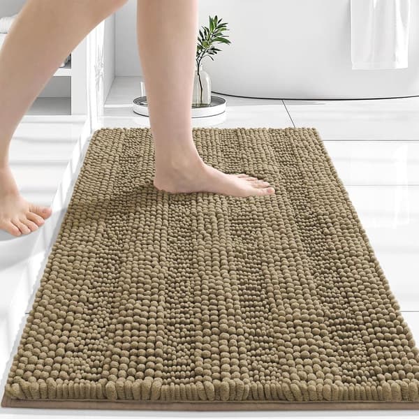 Bomclap Chenille raidallinen kylpymatto 60×40 cm – erittäin paksu ja imukykyinen suihkumatto, luistamaton pehmeä pitkä ikkunamatto, konepestävä