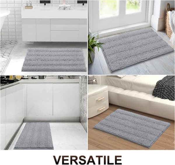 Bomclap Chenille raidallinen kylpymatto 60×40 cm – erittäin paksu ja imukykyinen suihkumatto, luistamaton pehmeä pitkä ikkunamatto, konepestävä