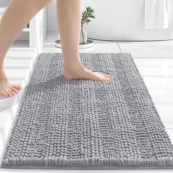 Bomclap Chenille raidallinen kylpymatto 60×40 cm – erittäin paksu ja imukykyinen suihkumatto, luistamaton pehmeä pitkä ikkunamatto, konepestävä