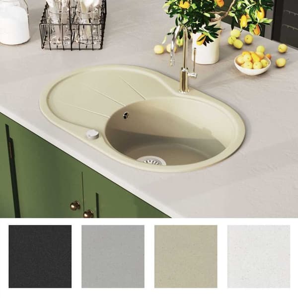 vidaXL køkkenvask granit enkelt vask oval beige