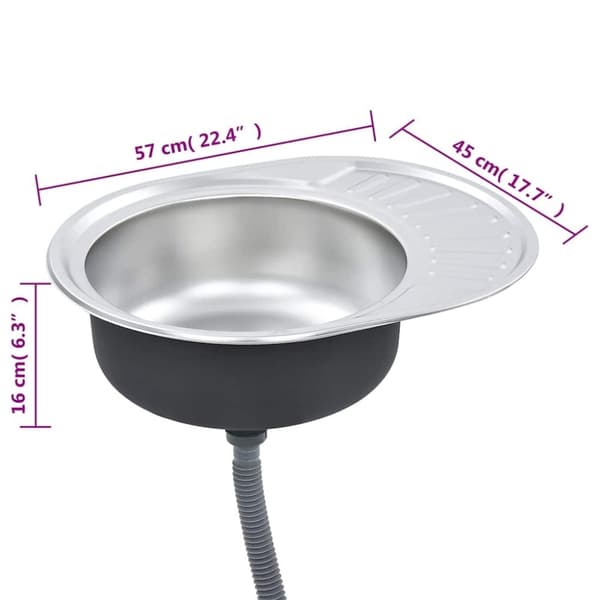 vidaXL køkkenvask med strainer og vandlås oval rustfrit stål