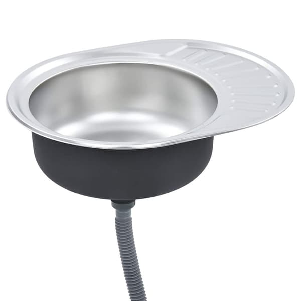 vidaXL køkkenvask med strainer og vandlås oval rustfrit stål