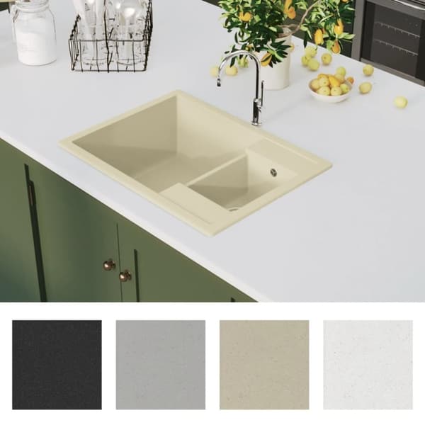 vidaXL Kjøkkenvask med overløpshull dobbel kum beige granitt