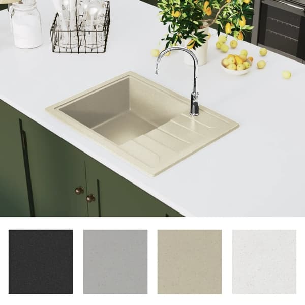 vidaXL Keittiön tiskiallas ylivuotoreiällä ovaali beige graniitti