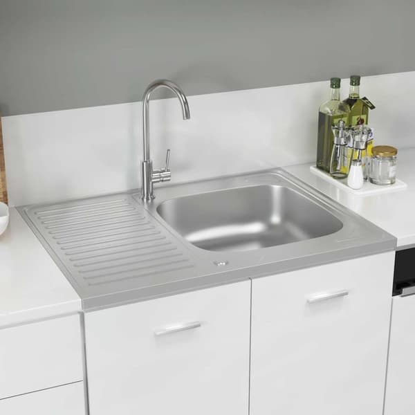 vidaXL Kjøkkenvask med avløpssett sølv 800x600x155 mm rustfritt stål