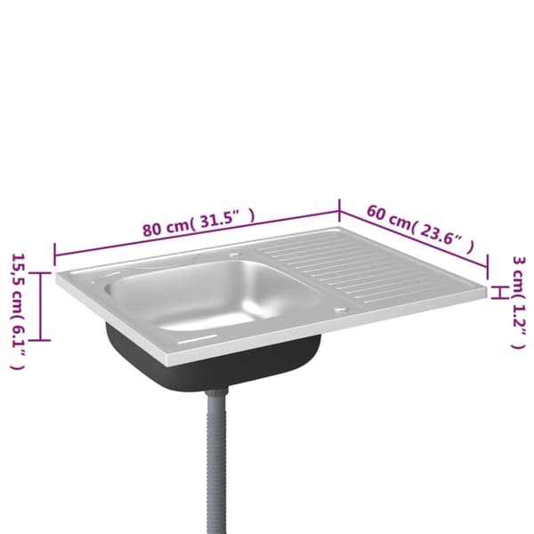 vidaXL Kjøkkenvask med avløpssett sølv 800x600x155 mm rustfritt stål