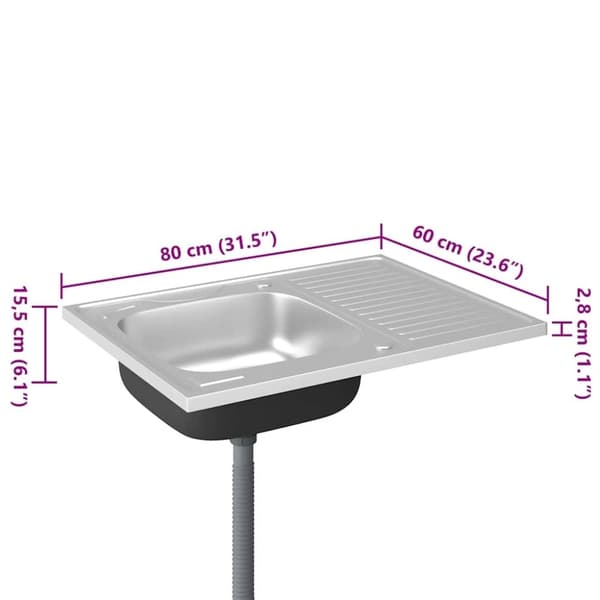 vidaXL Kjøkkenvask med avløpssett sølv 800x600x155 mm rustfritt stål