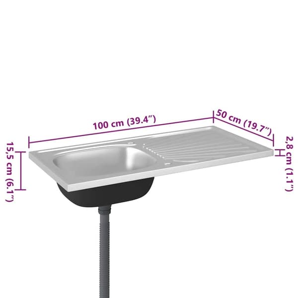 vidaXL køkkenvask med afløbssæt 1000x500x155 mm rustfrit stål sølv